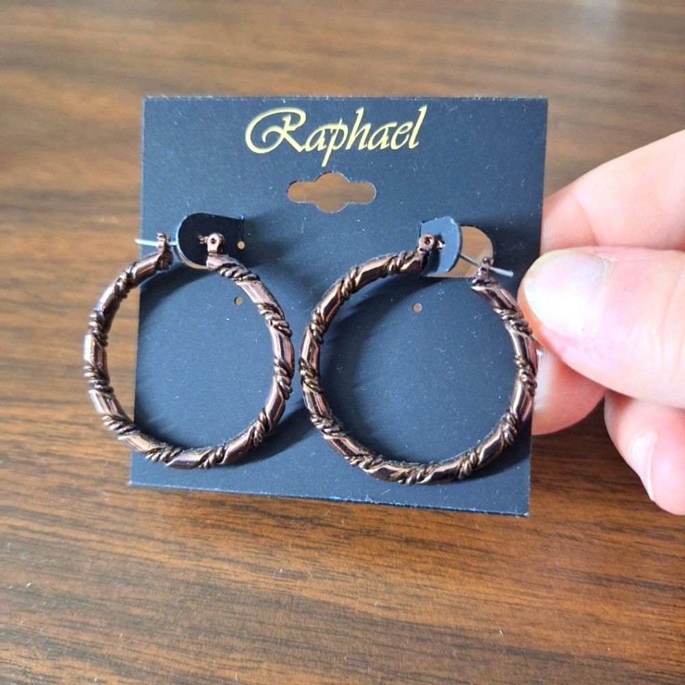 Raphael engraved hoop earrings hypoallergenic